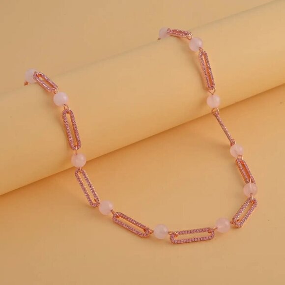 New, Galilea Rose Quality & Pink Austian Crystal Paper Clip Necklace, 20 Inches - Picture 5 of 6